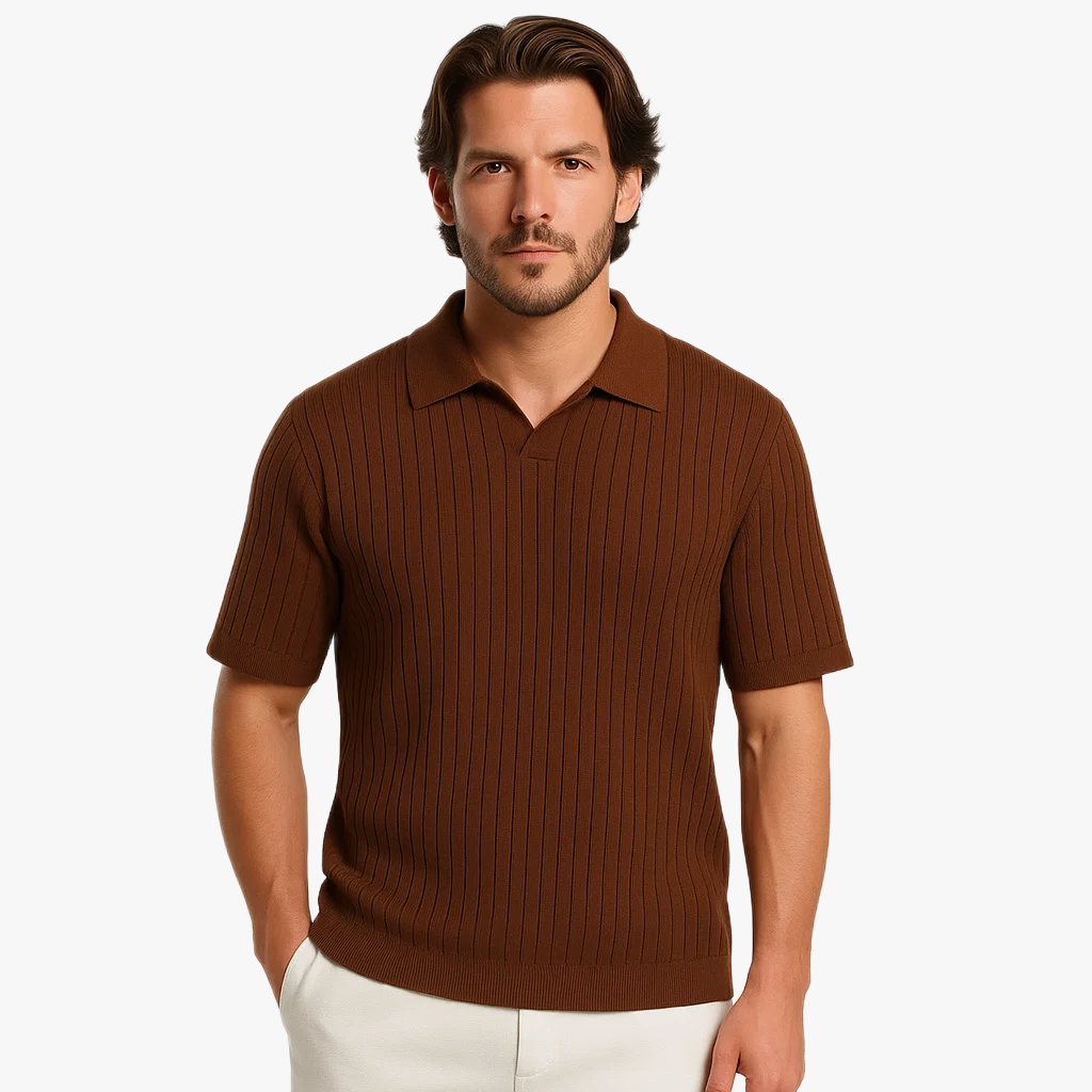 Stylish Ribbed Knitted Polo Shirt