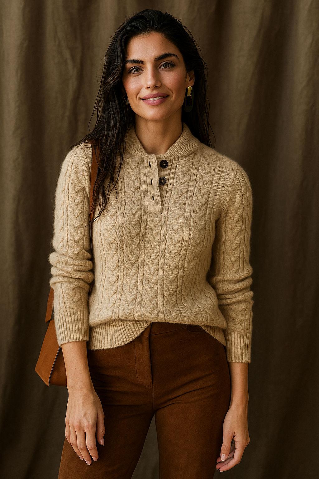 Womens Button Up Sweater | Stand Collar Knit Top