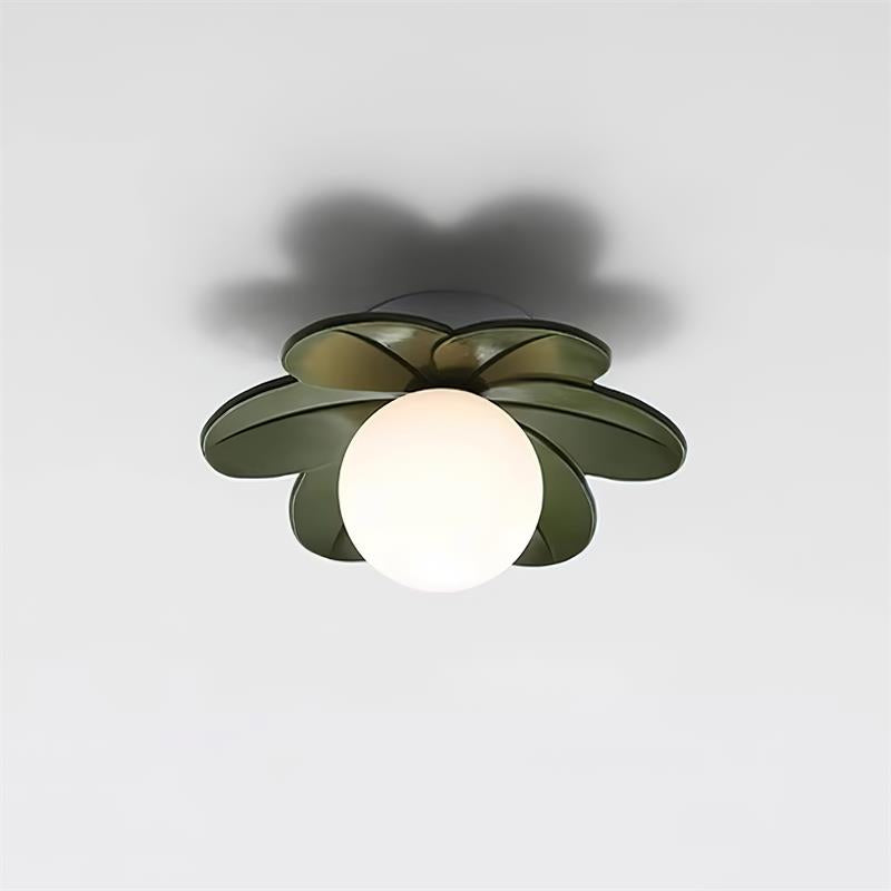 Floral Glass Ceiling Light with Frosted Globe Shade