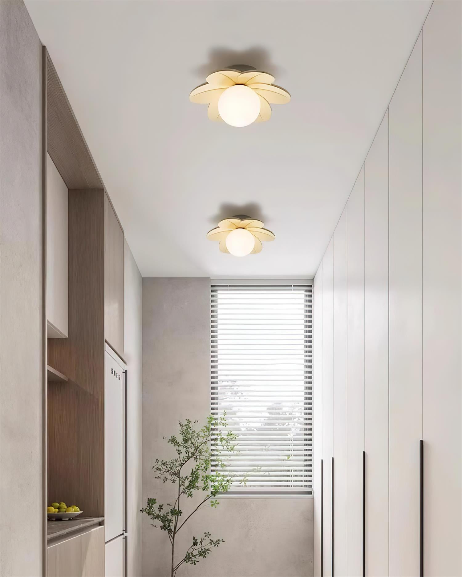 Floral Glass Ceiling Light with Frosted Globe Shade