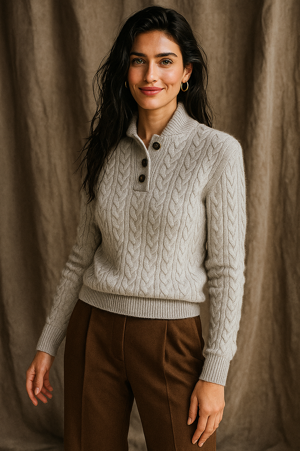 Womens Button Up Sweater | Stand Collar Knit Top