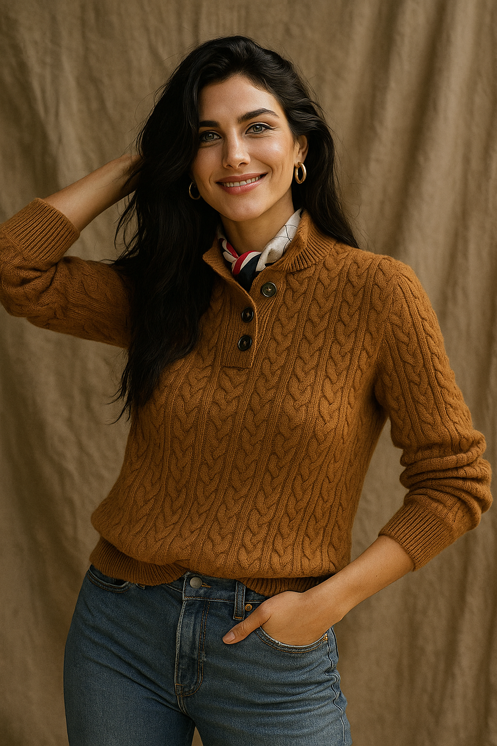 Womens Button Up Sweater | Stand Collar Knit Top