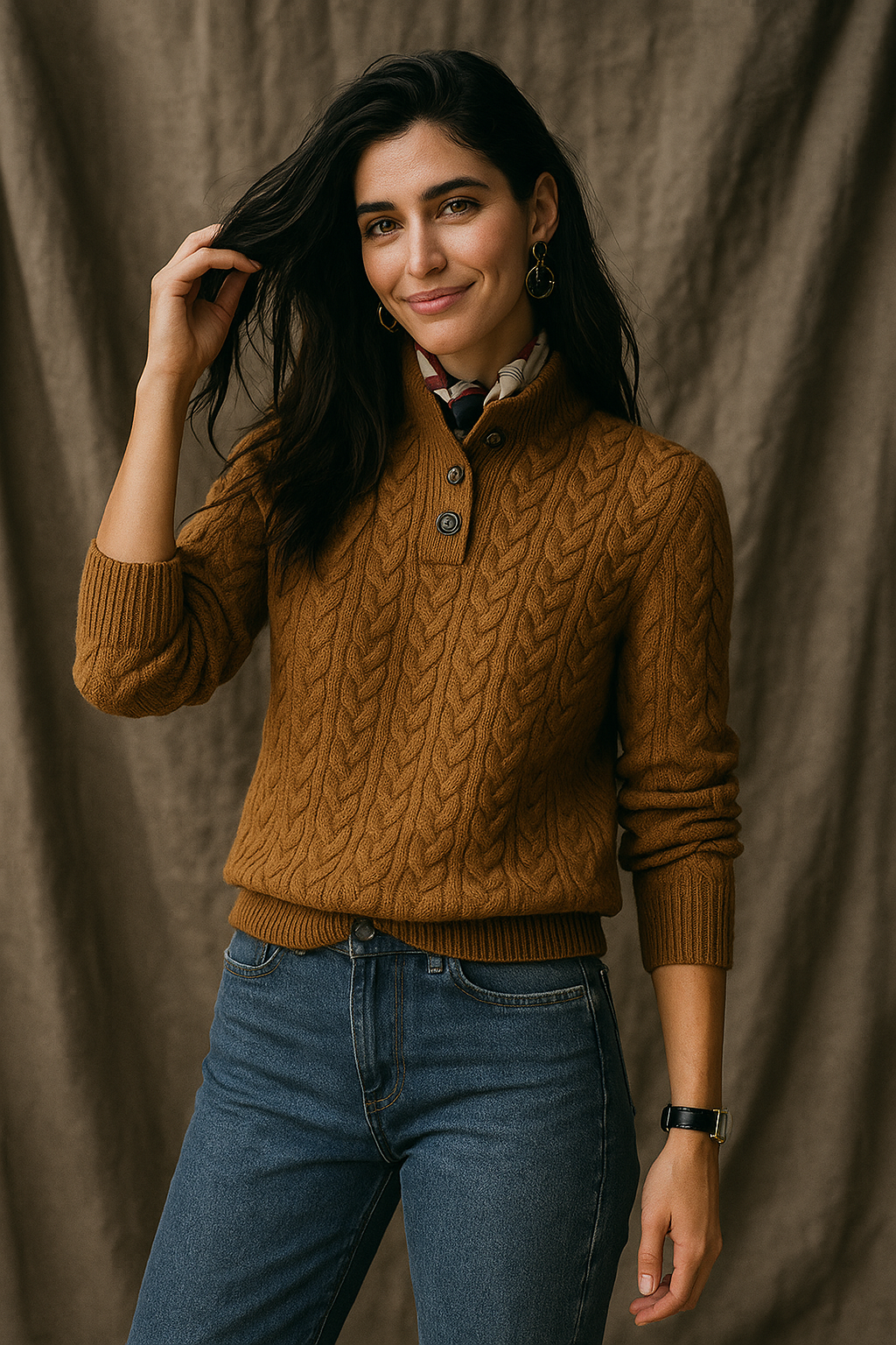 Womens Button Up Sweater | Stand Collar Knit Top