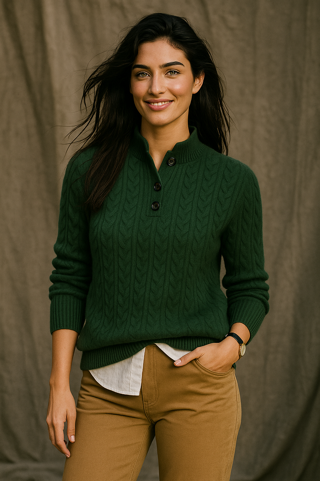 Womens Button Up Sweater | Stand Collar Knit Top