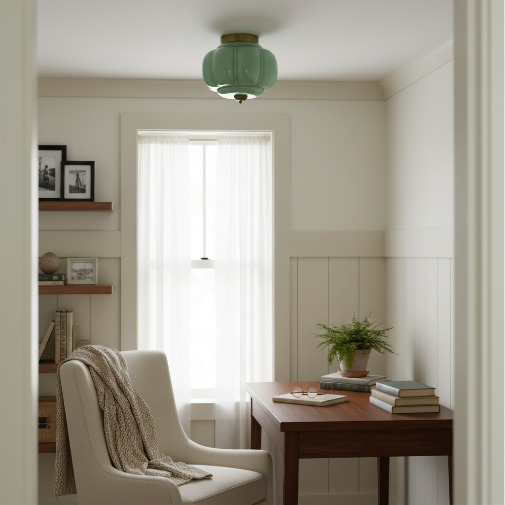 Deckenleuchte im Vintage-Stil mit Jade-Schimmer, Aufbaumontage