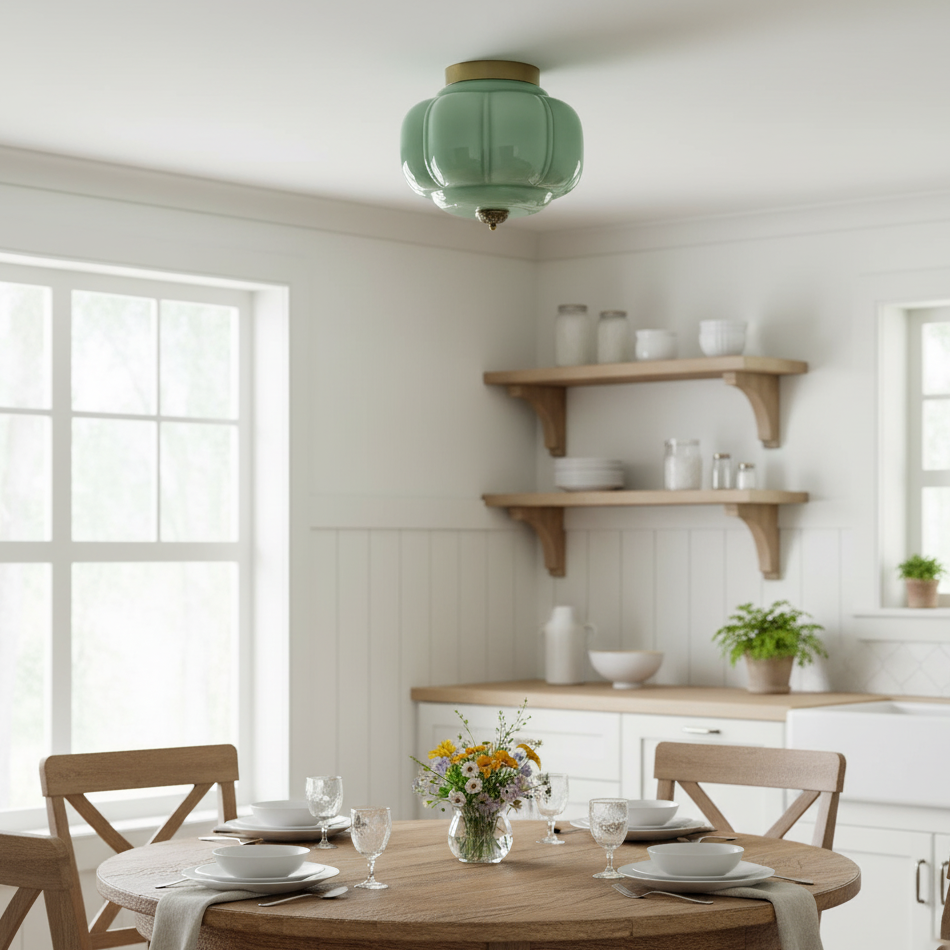 Deckenleuchte im Vintage-Stil mit Jade-Schimmer, Aufbaumontage