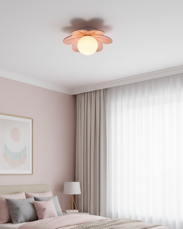 Floral Glass Ceiling Light with Frosted Globe Shade
