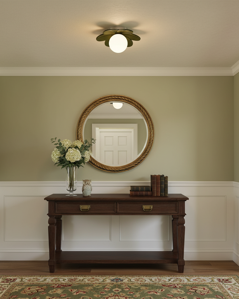 Floral Glass Ceiling Light with Frosted Globe Shade