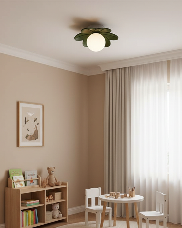 Floral Glass Ceiling Light with Frosted Globe Shade