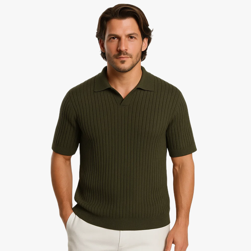 Stylish Ribbed Knitted Polo Shirt