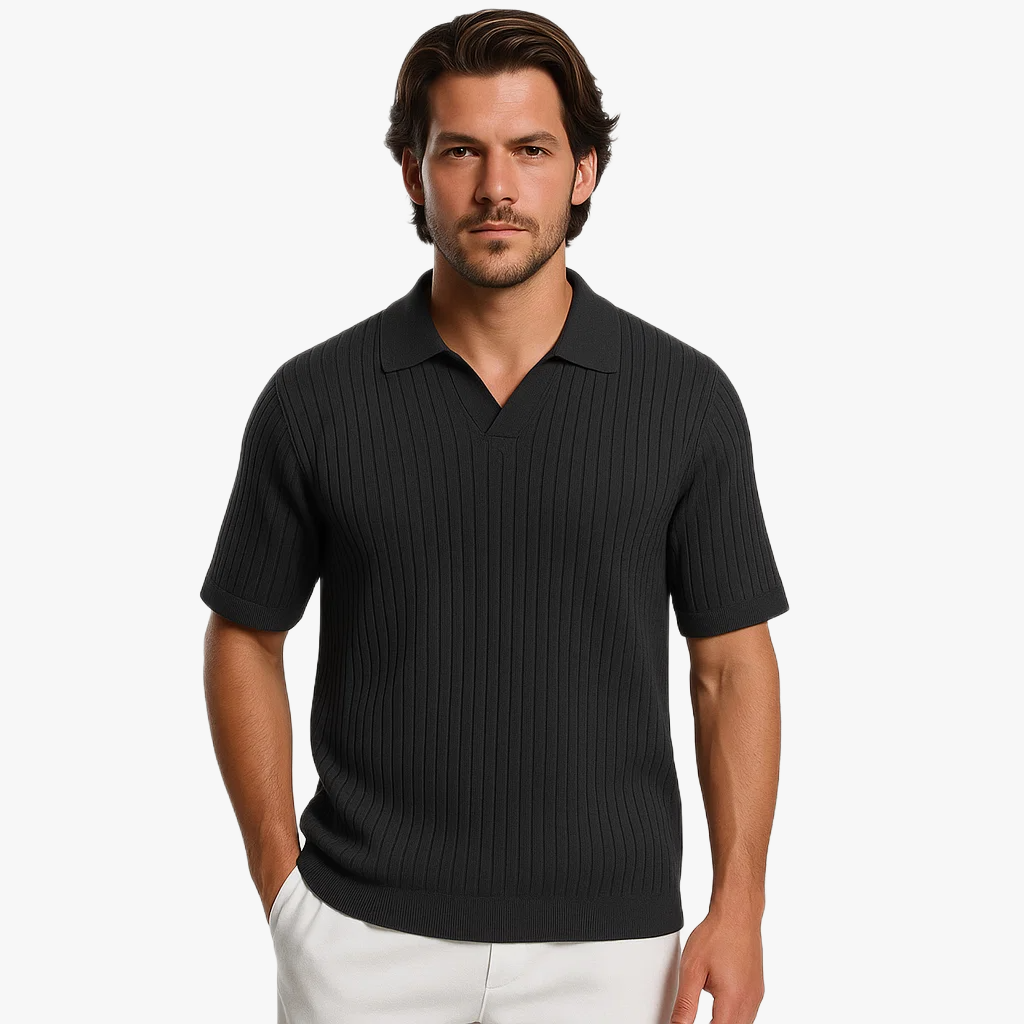 Stylish Ribbed Knitted Polo Shirt