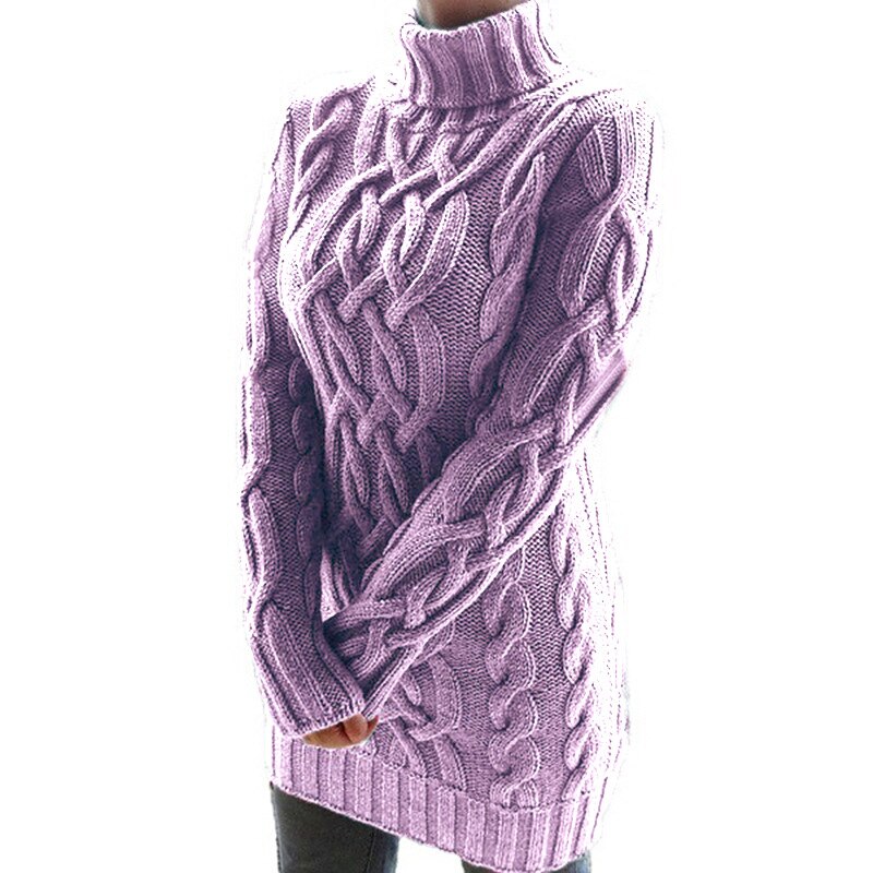 Womens Long Turtleneck Sweater | Cable Pattern