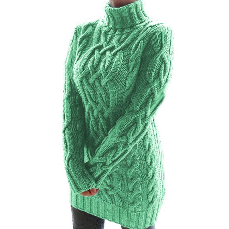 Womens Long Turtleneck Sweater | Cable Pattern