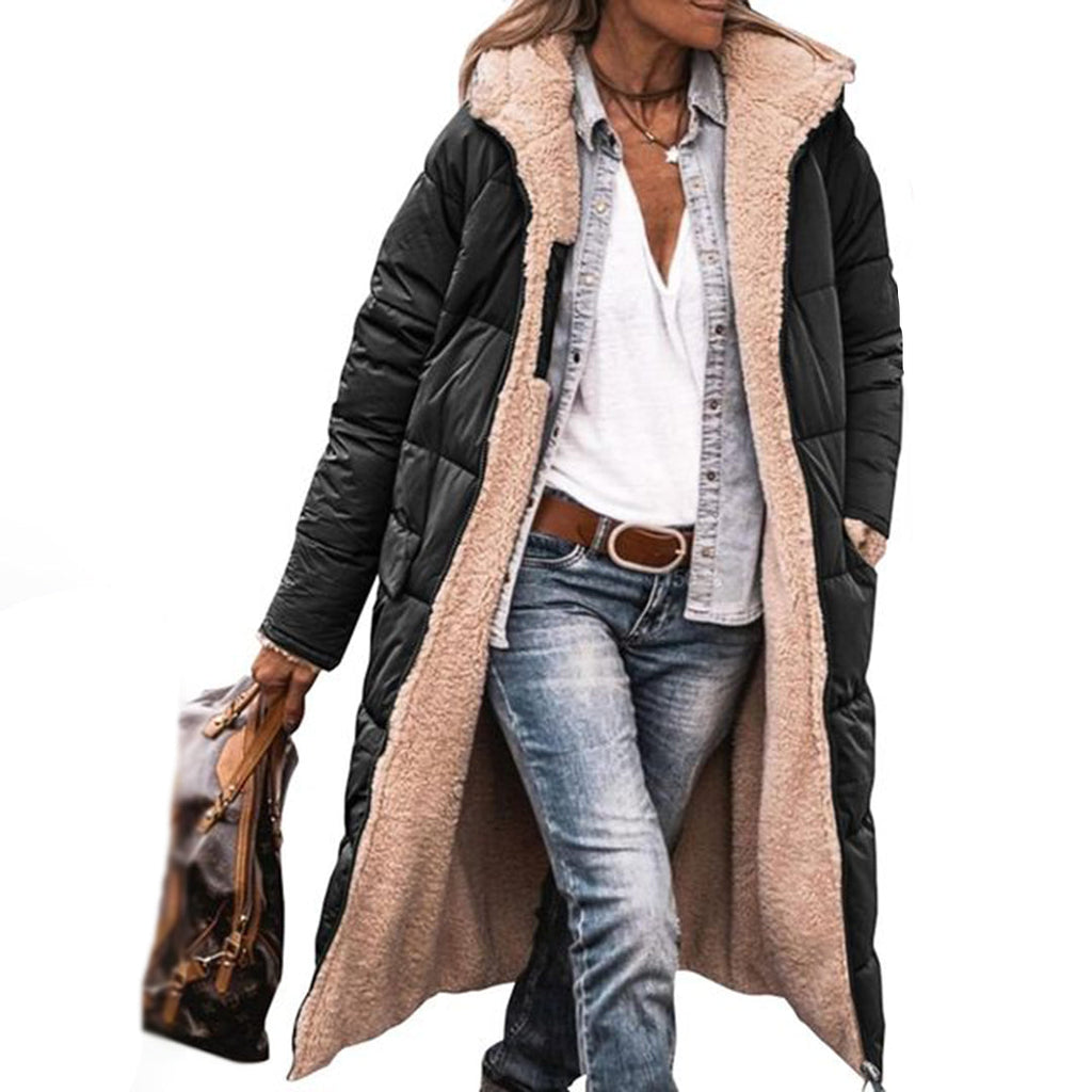 Women’s Long Hooded Puffer Coat | Quilted Front Design
