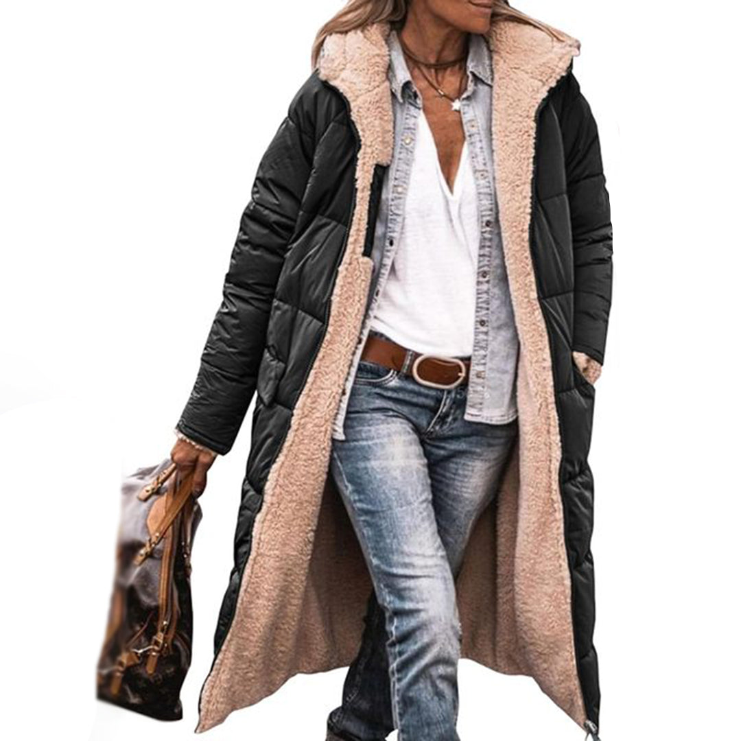 Women’s Long Hooded Puffer Coat | Quilted Front Design