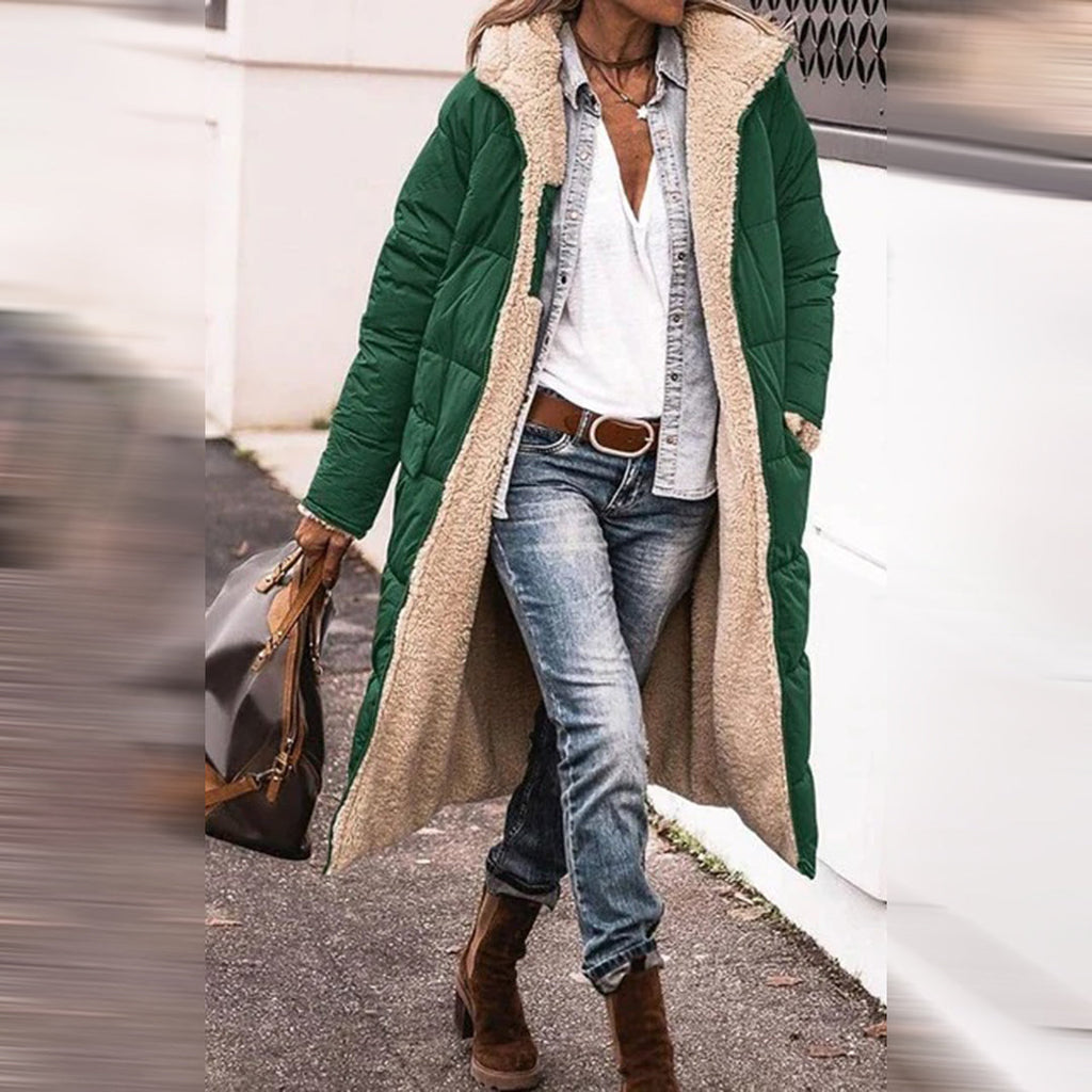 Women’s Long Hooded Puffer Coat | Quilted Front Design