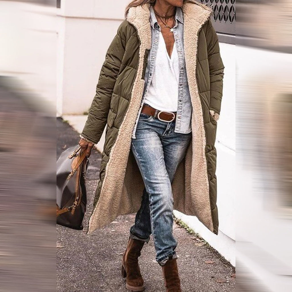 Women’s Long Hooded Puffer Coat | Quilted Front Design