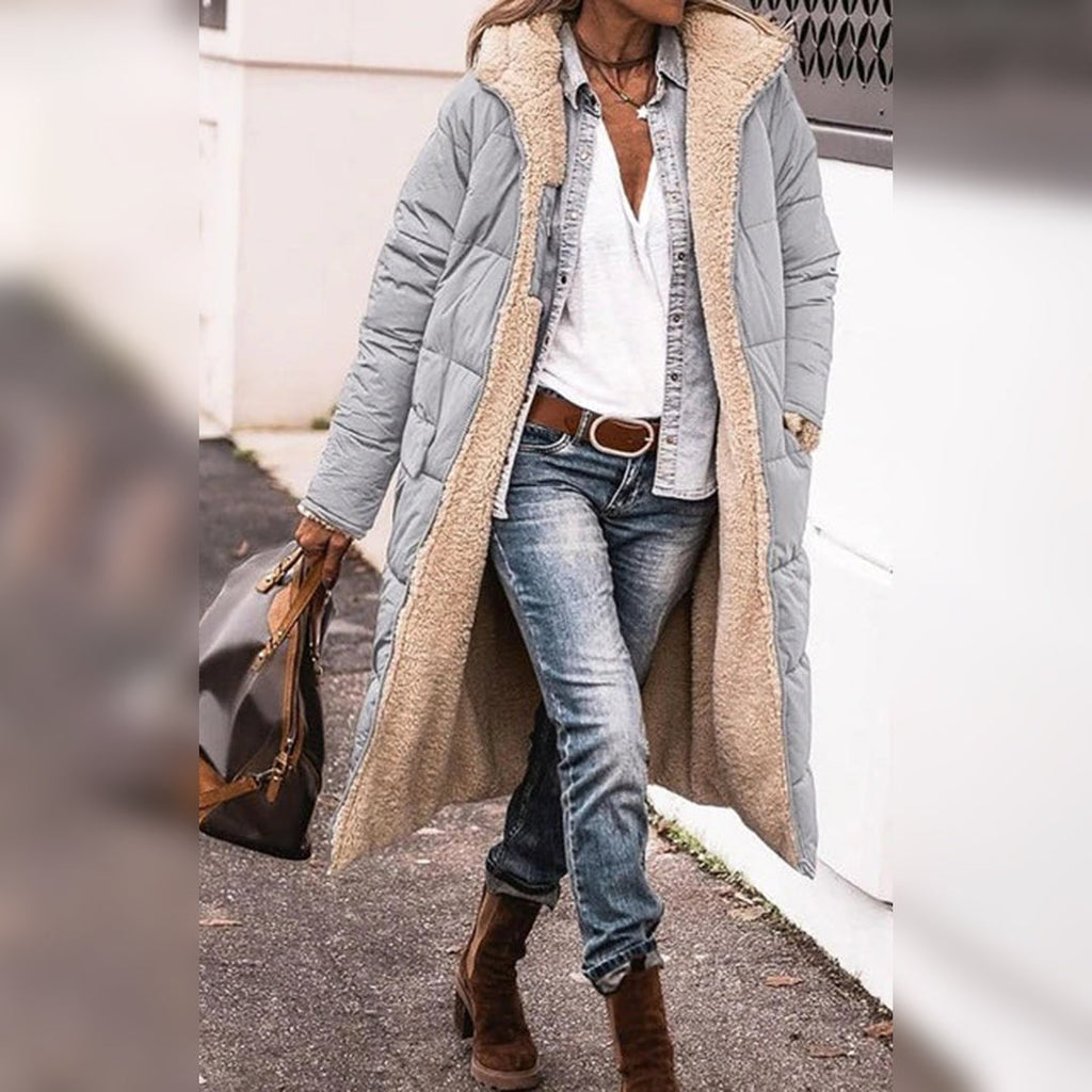 Women’s Long Hooded Puffer Coat | Quilted Front Design