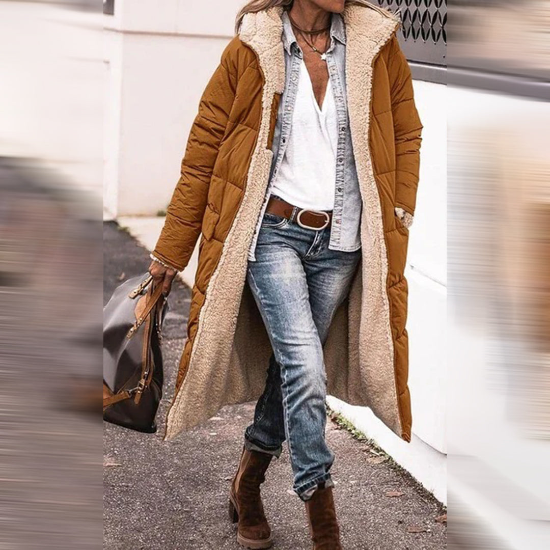 Women’s Long Hooded Puffer Coat | Quilted Front Design