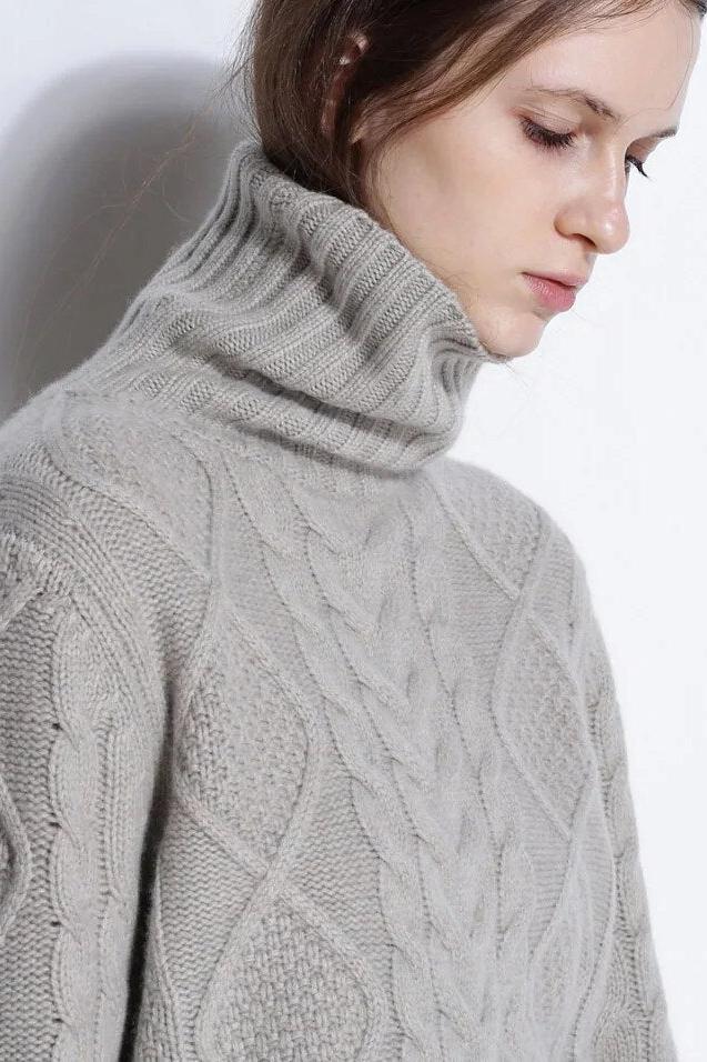 Womens Turtleneck Sweater | Twist Pattern Knit