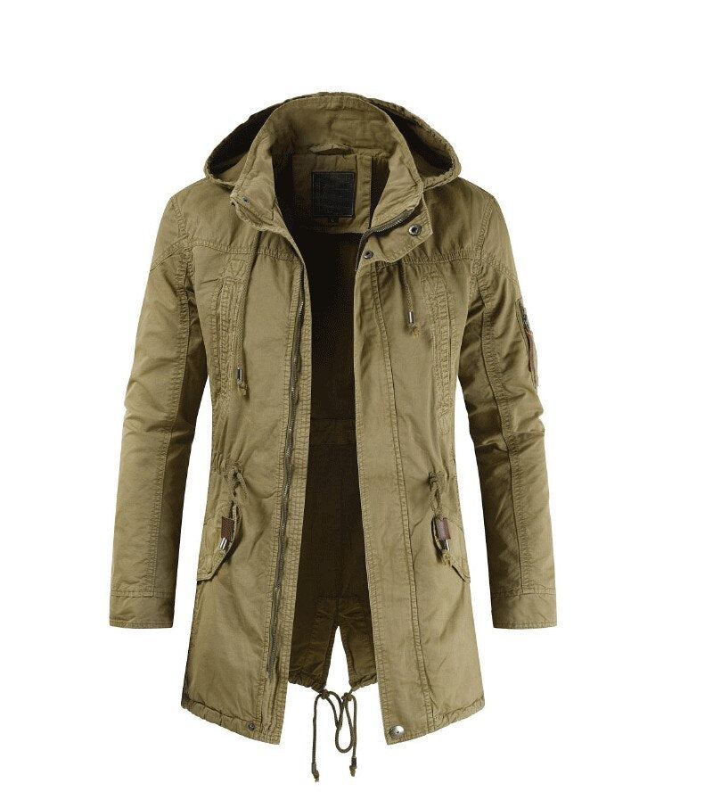 Mens Hooded Long Parka Coat | Multi Pocket