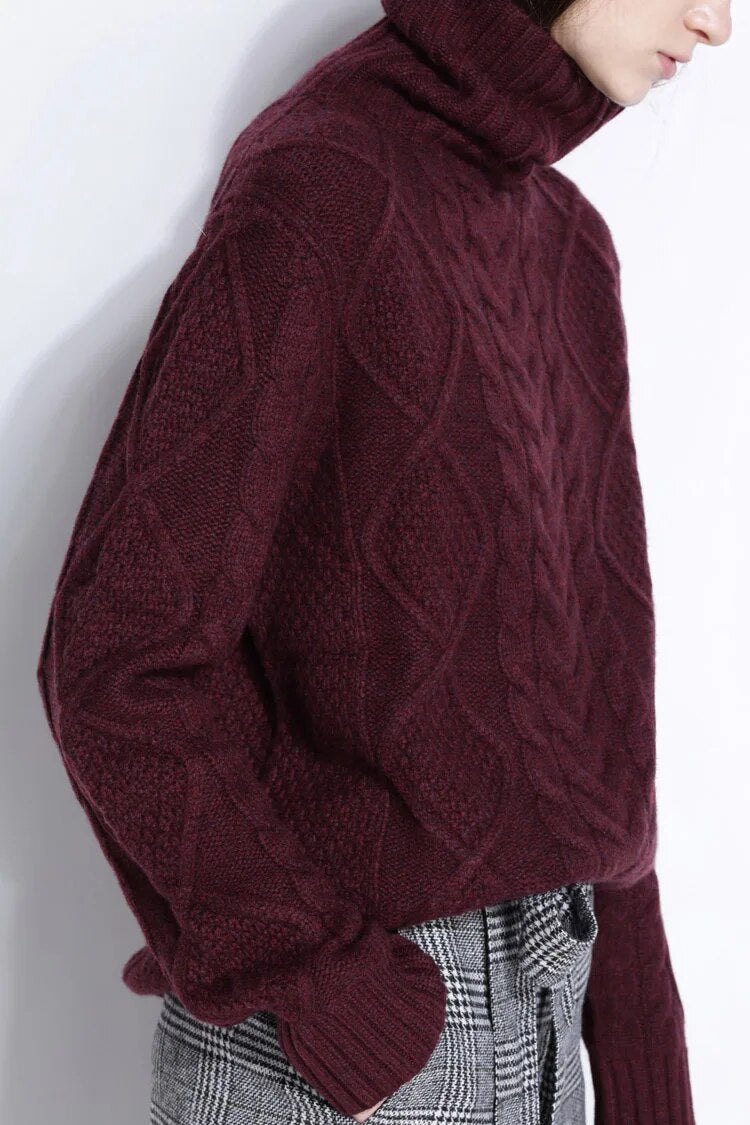 Womens Turtleneck Sweater | Twist Pattern Knit