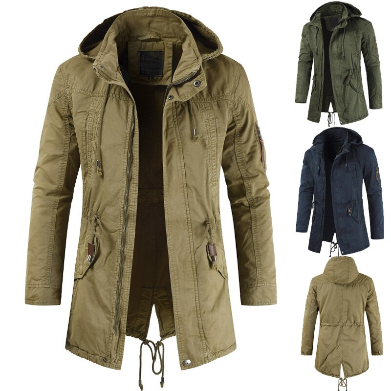 Mens Hooded Long Parka Coat | Multi Pocket