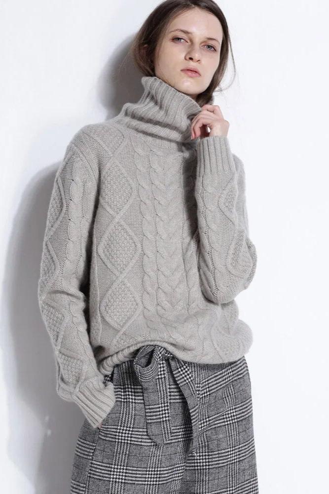 Womens Turtleneck Sweater | Twist Pattern Knit