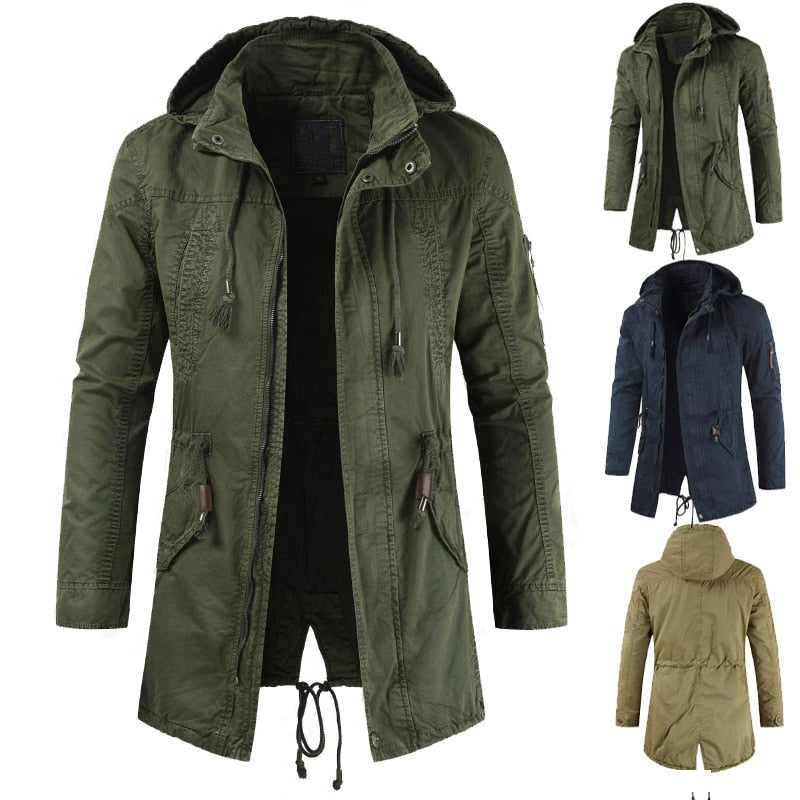 Mens Hooded Long Parka Coat | Multi Pocket
