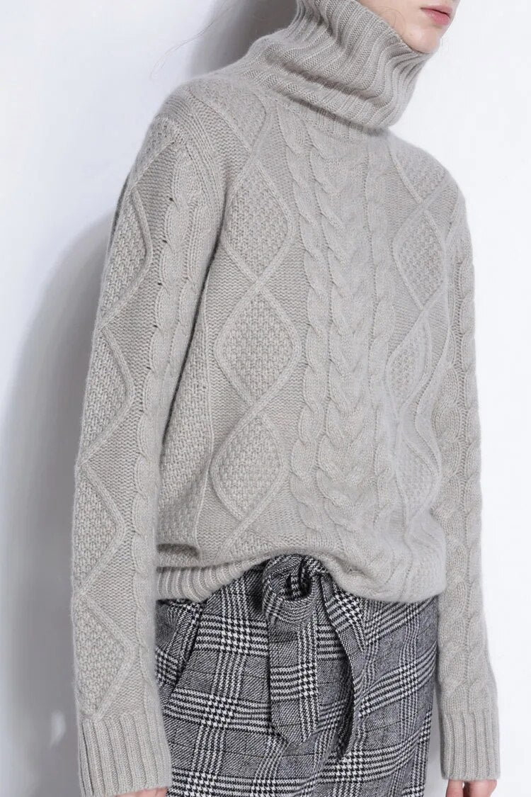 Womens Turtleneck Sweater | Twist Pattern Knit