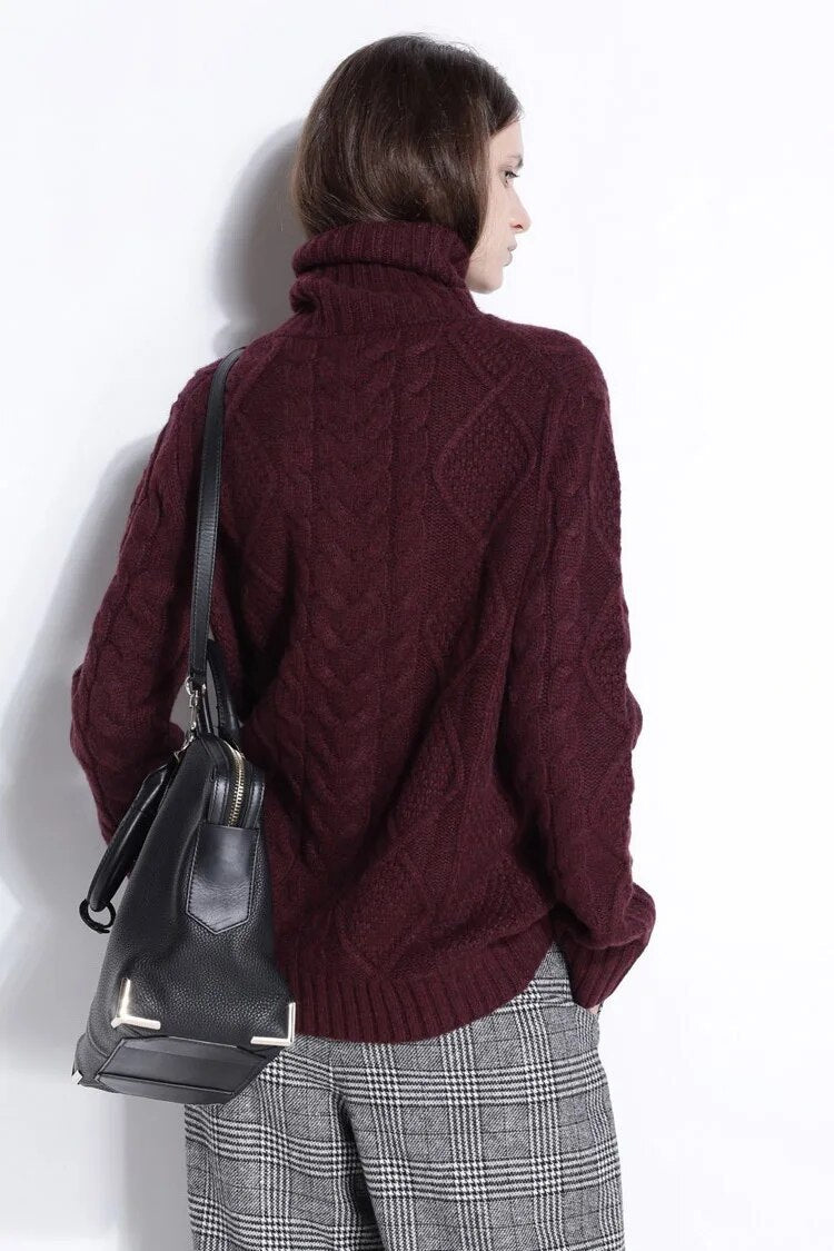 Womens Turtleneck Sweater | Twist Pattern Knit