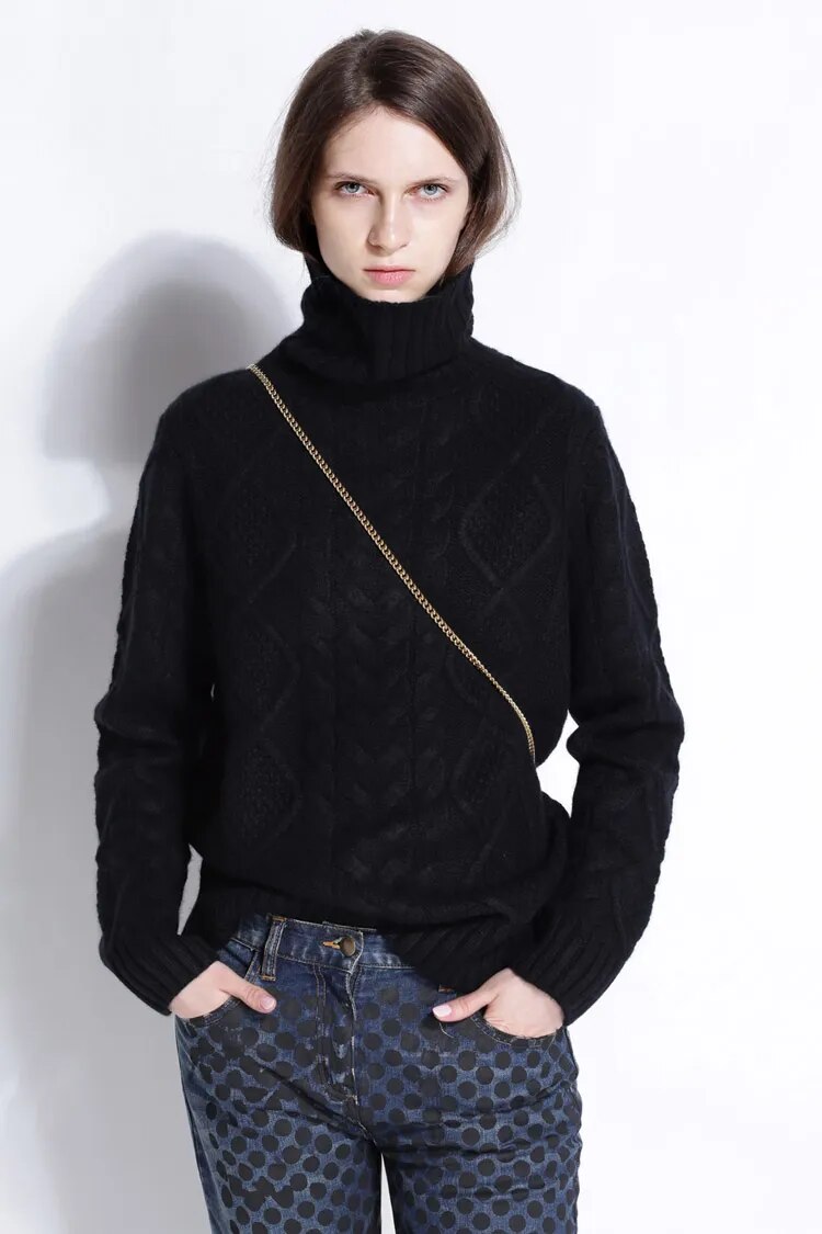 Womens Turtleneck Sweater | Twist Pattern Knit