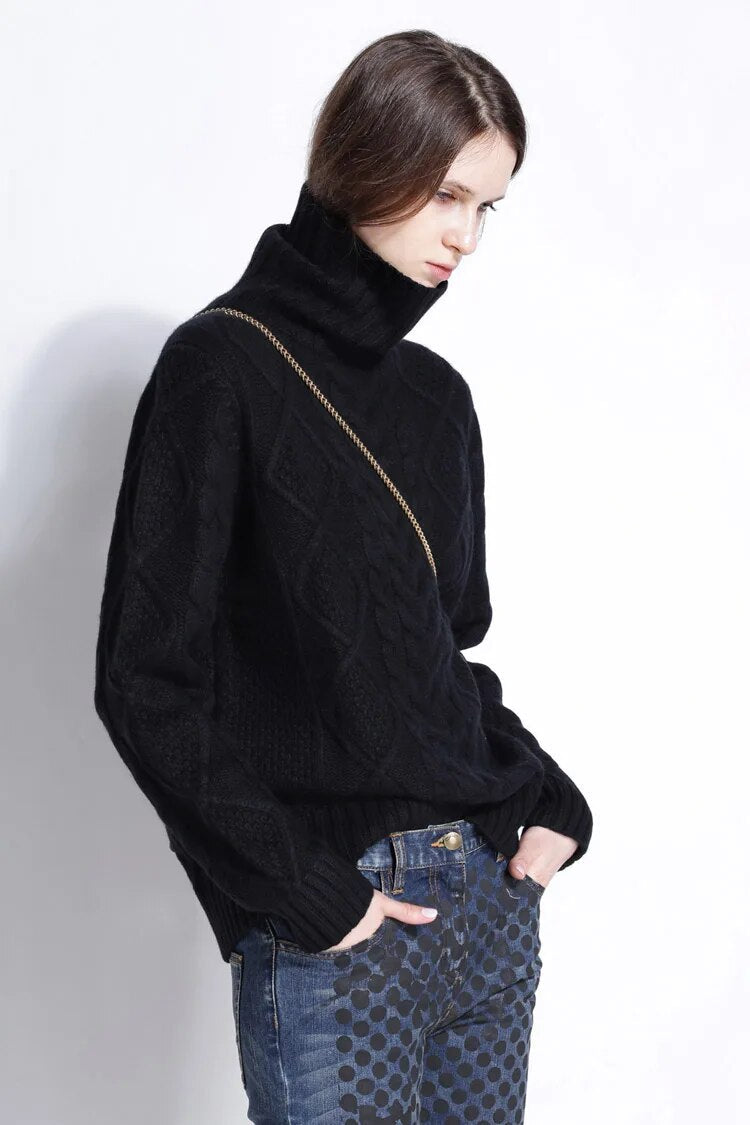 Womens Turtleneck Sweater | Twist Pattern Knit