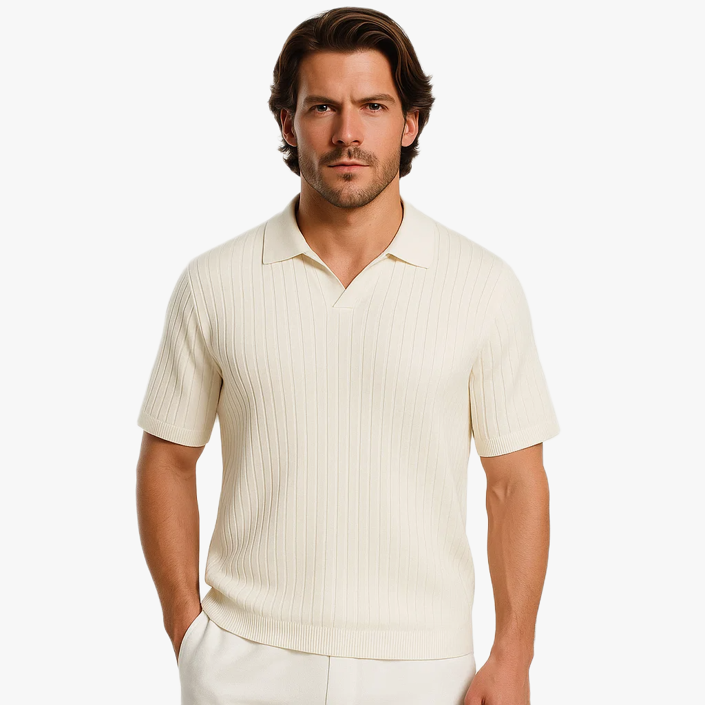 Stylish Ribbed Knitted Polo Shirt