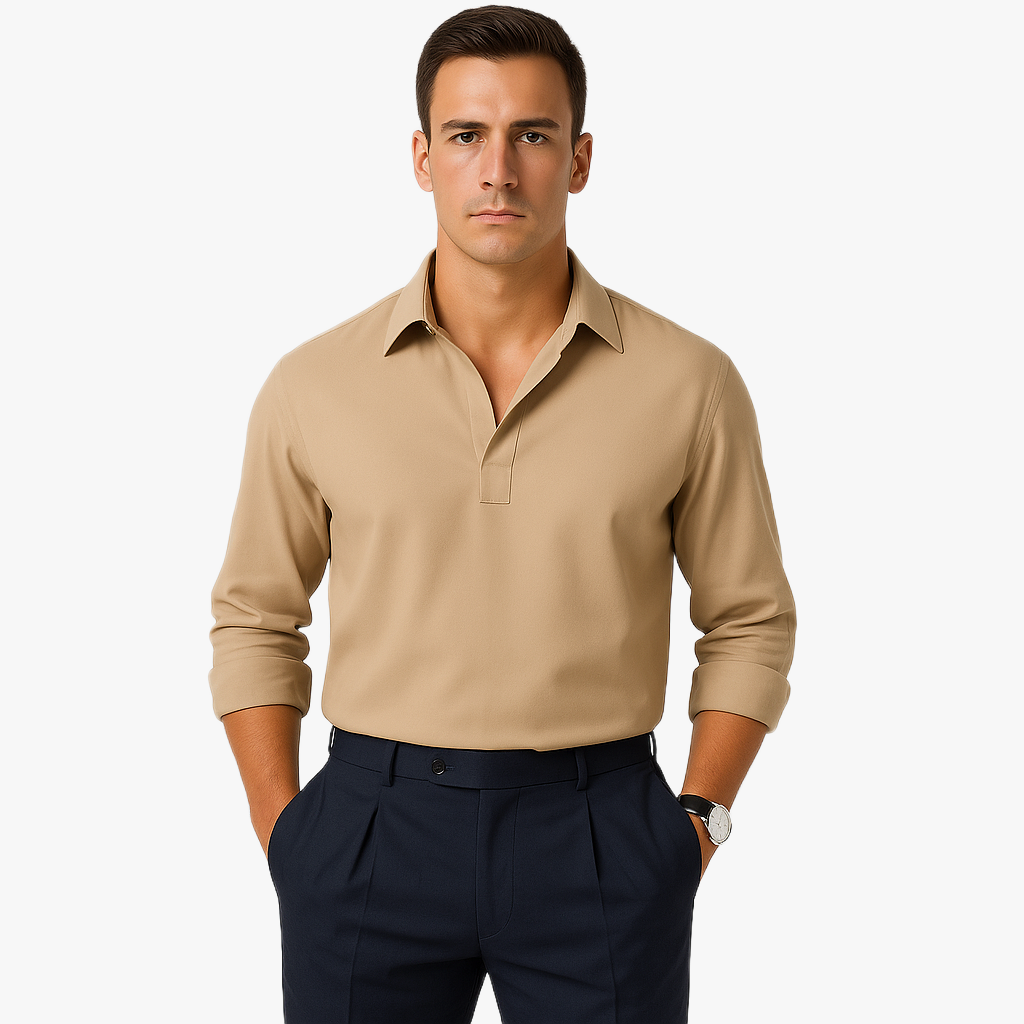 Casual Long Sleeve Polo Shirt for Men