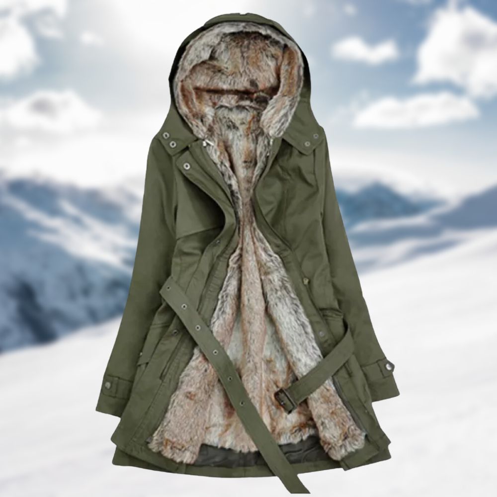 Womens Hooded Belted Winter Parka | Warm Design