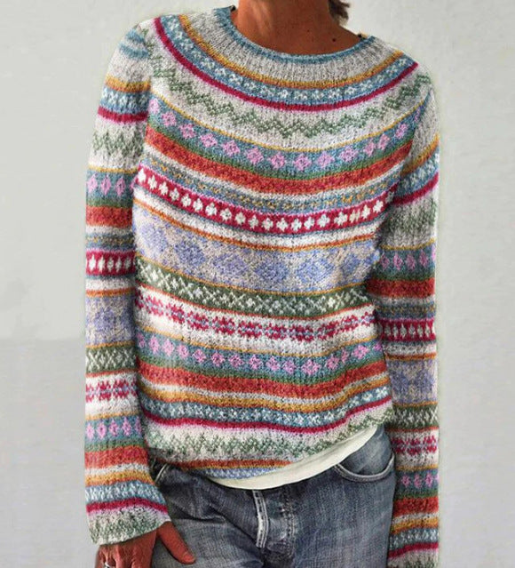 Womens Striped Knit Pullover | Multicolor Long Sleeve