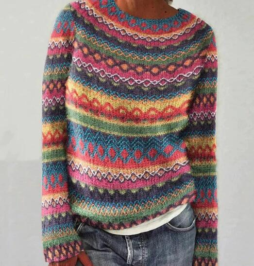 Womens Striped Knit Pullover | Multicolor Long Sleeve