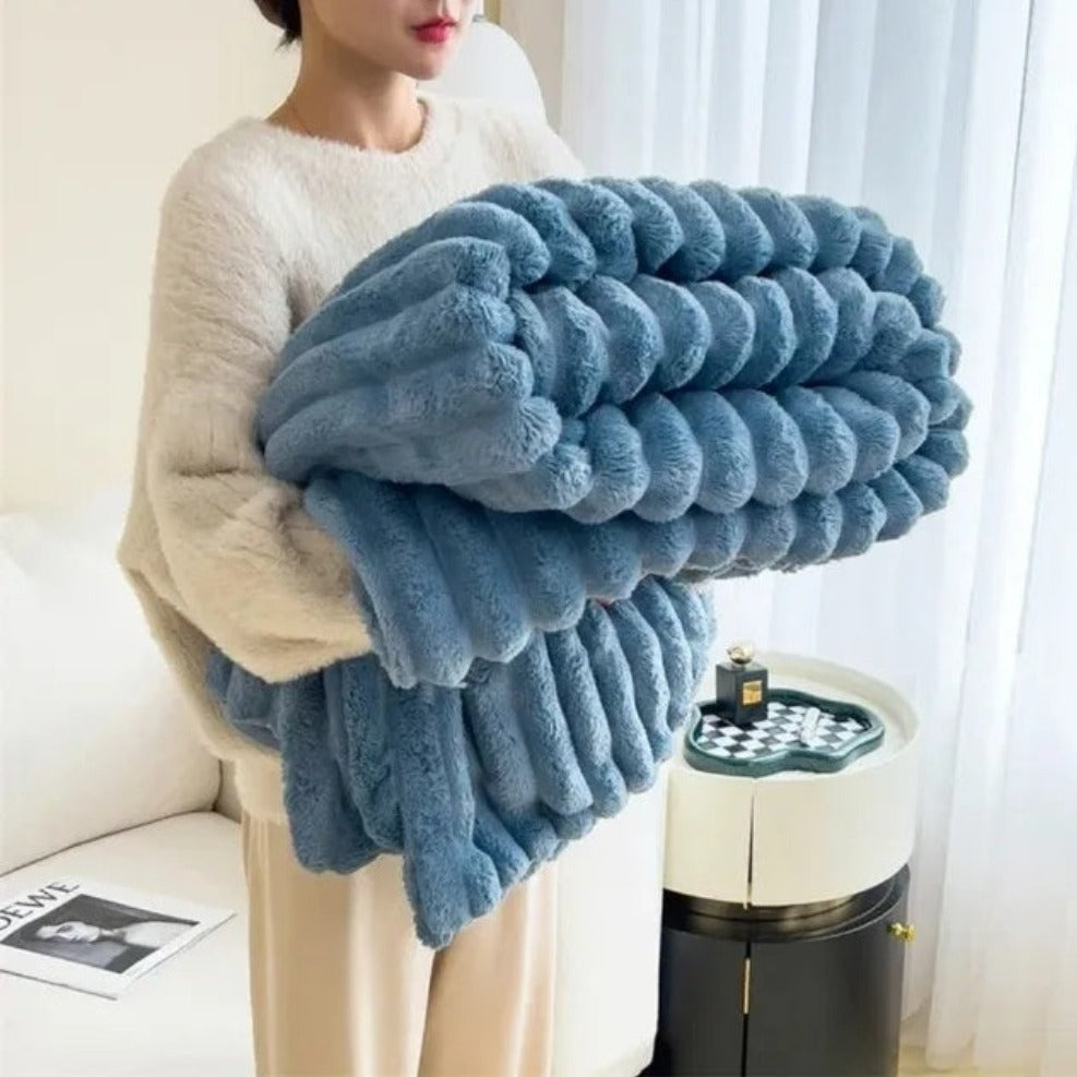 Fluffy Striped Throw Blanket for Sofa or Bed