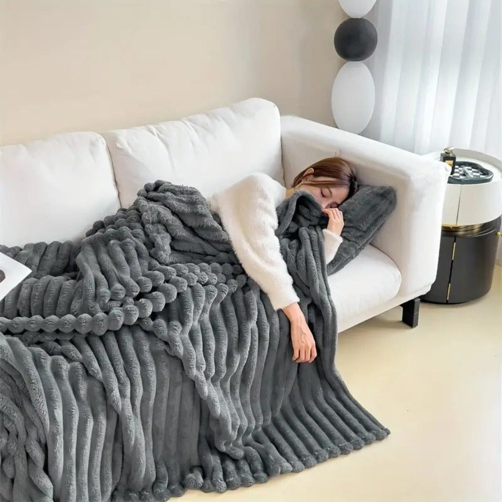 Fluffy Striped Throw Blanket for Sofa or Bed