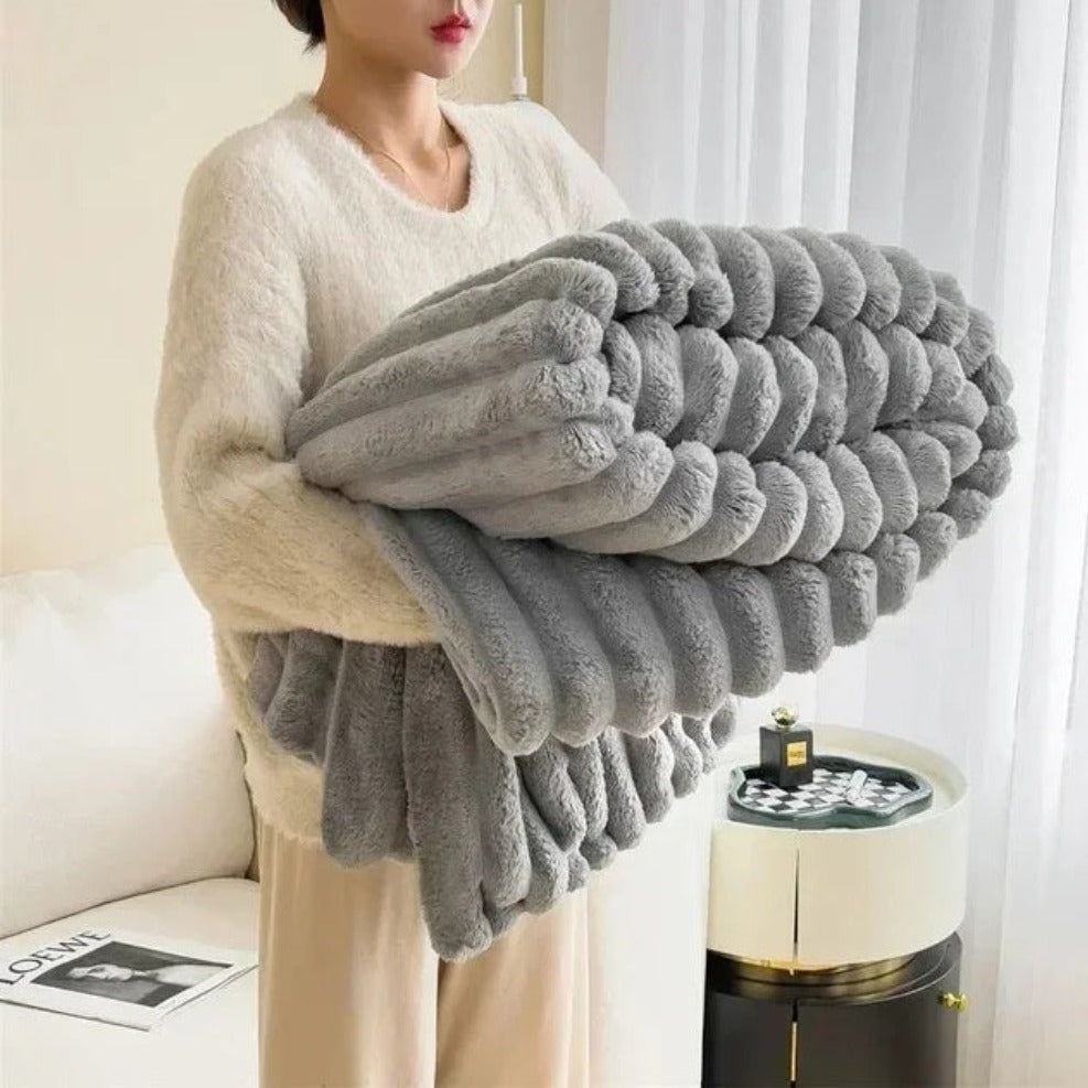 Fluffy Striped Throw Blanket for Sofa or Bed