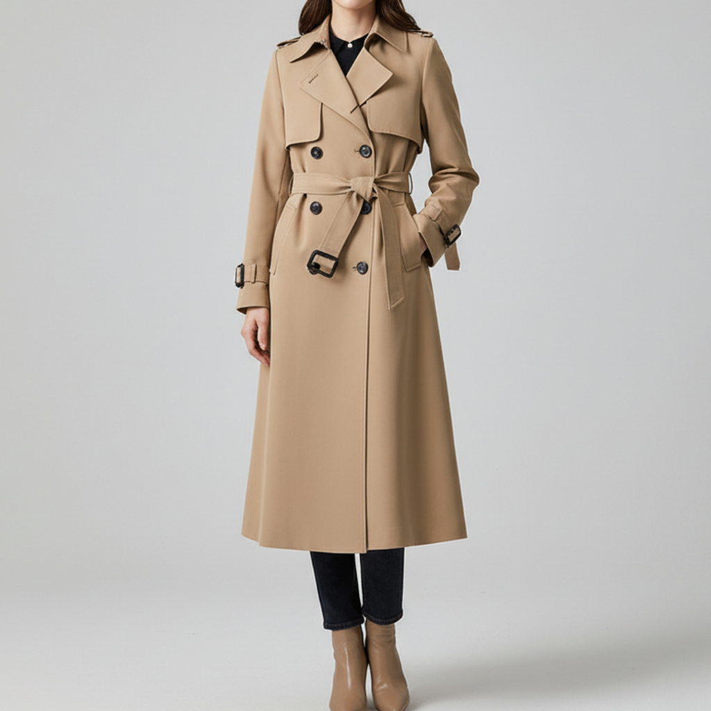 Womens Double Button Trench Coat | Waist Tie