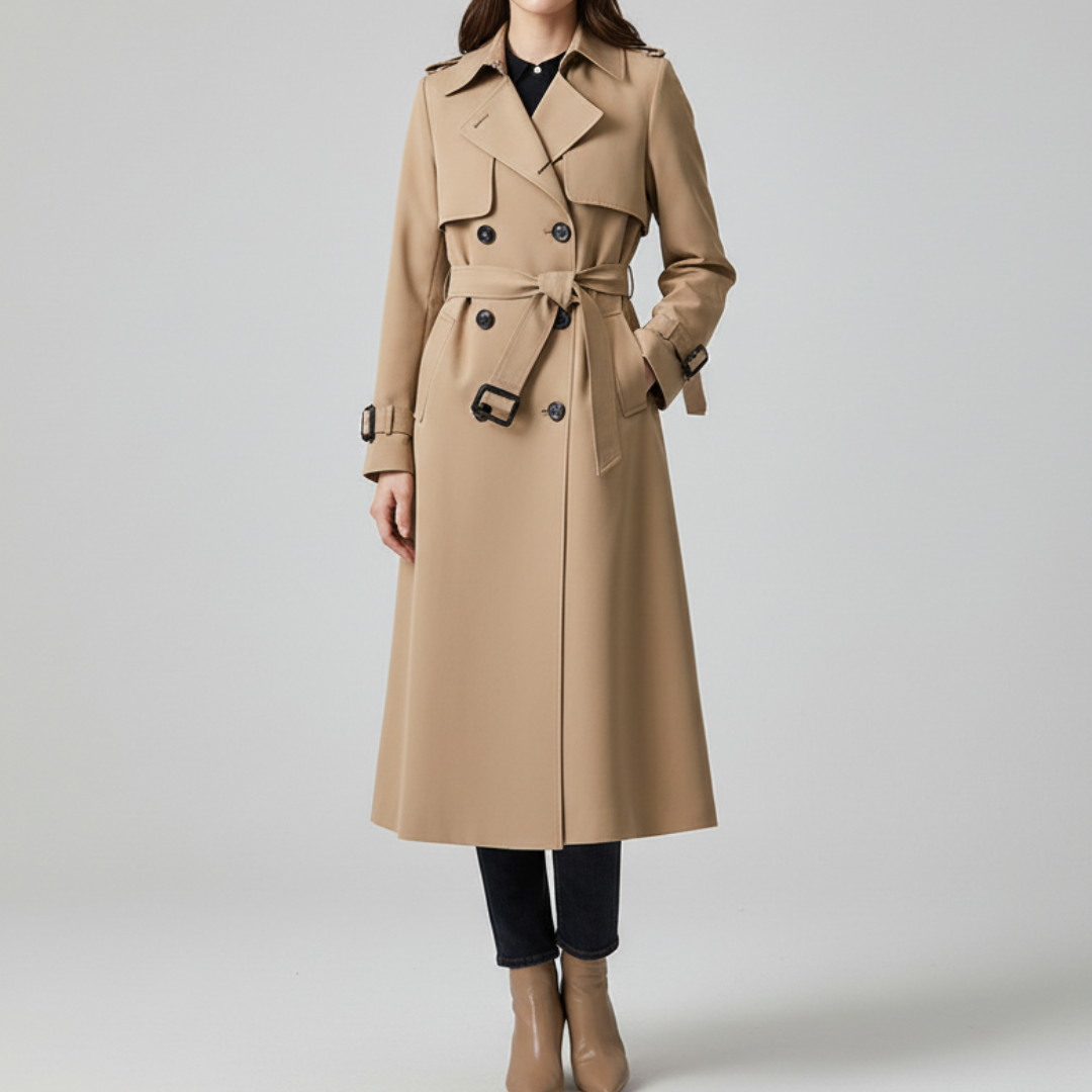 Womens Double Button Trench Coat | Waist Tie