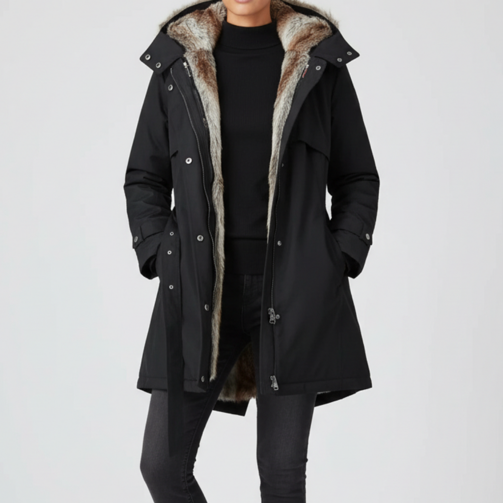 Womens Hooded Belted Winter Parka | Warm Design