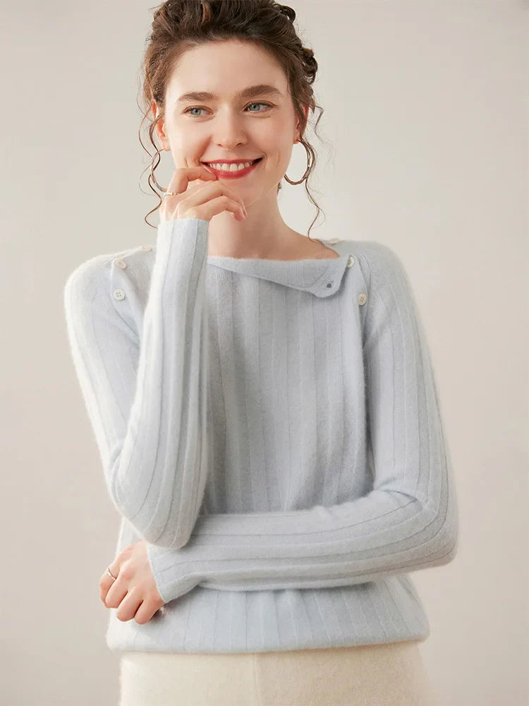 Womens Ribbed Sweater | Shoulder Button Knit Top