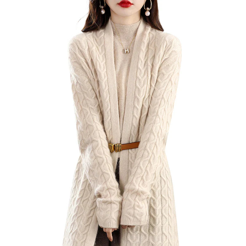 Womens Cable Twist Cardigan | Long Knit Layer