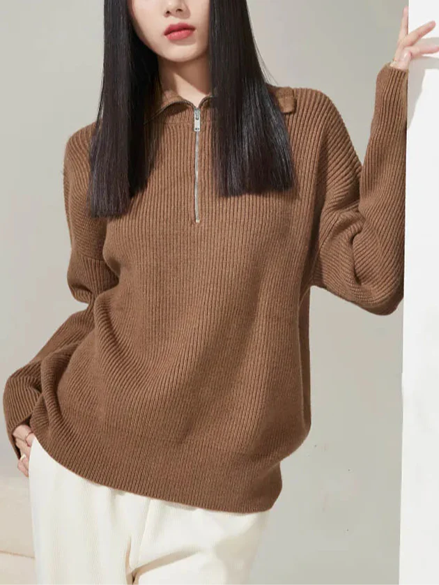 Womens Half Zip Collar Pullover | Wide Top