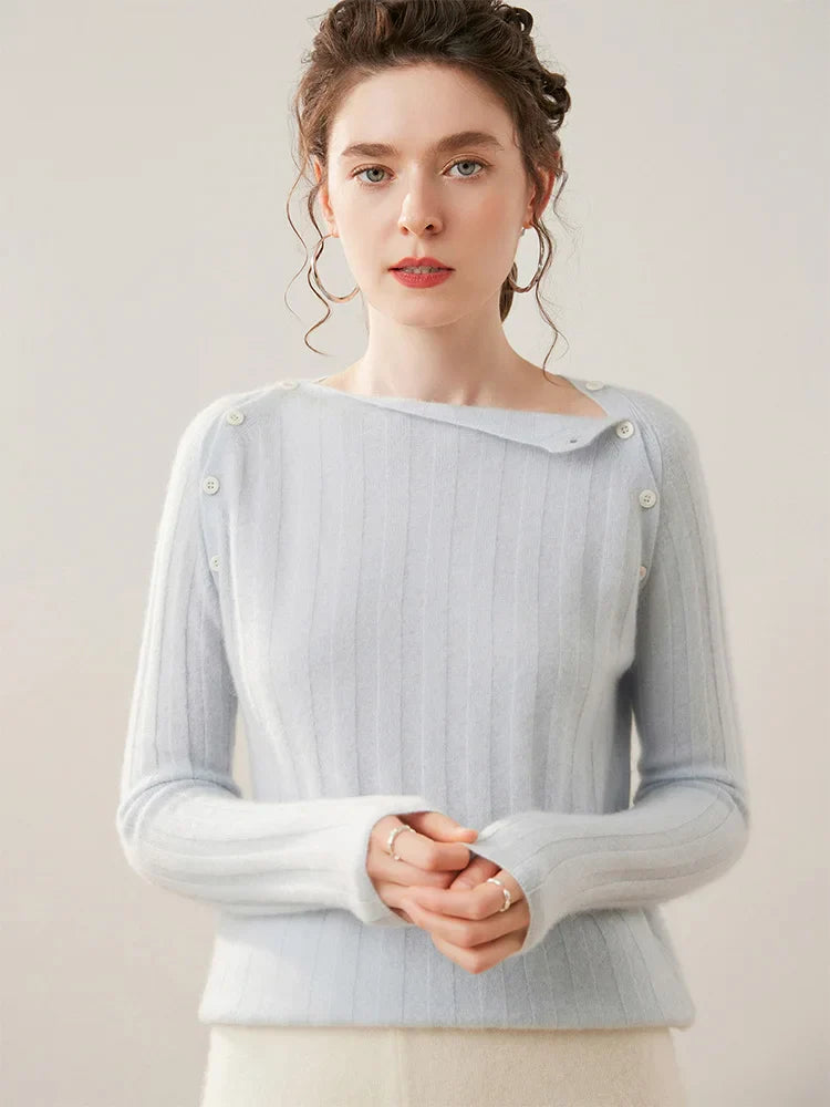 Womens Ribbed Sweater | Shoulder Button Knit Top