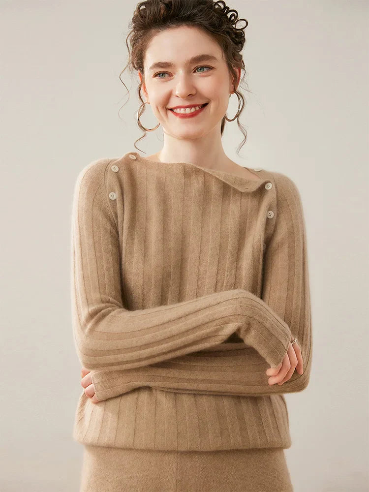 Womens Ribbed Sweater | Shoulder Button Knit Top