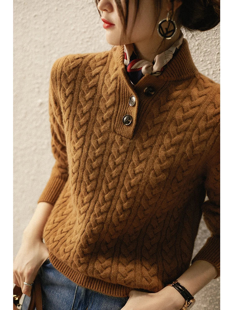 Womens Half Zip Knit Sweater | Button Collar Style